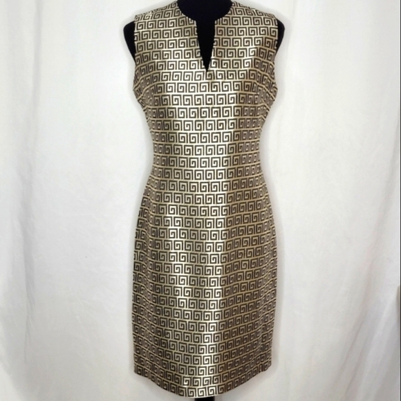 Banu Paris Gold/Black Geometric Sleeveless Split Neck Cocktail Dress - Size 6 - Picture 1 of 10